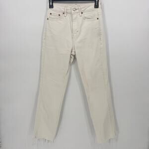TOPSHOP Straight Leg Cream White Denim Jeans‎ Size 2 Straight  Raw Hem Women